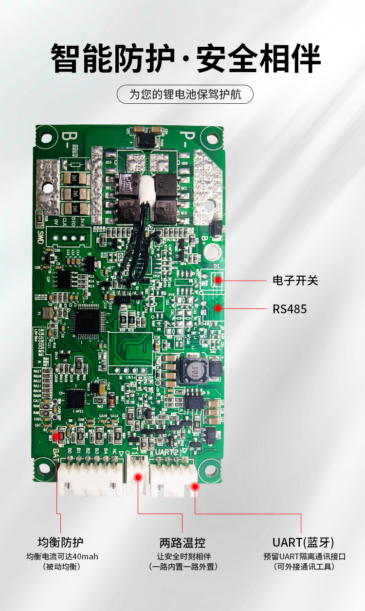 HS-012 4串30A智能通讯BMS保护板(图1)